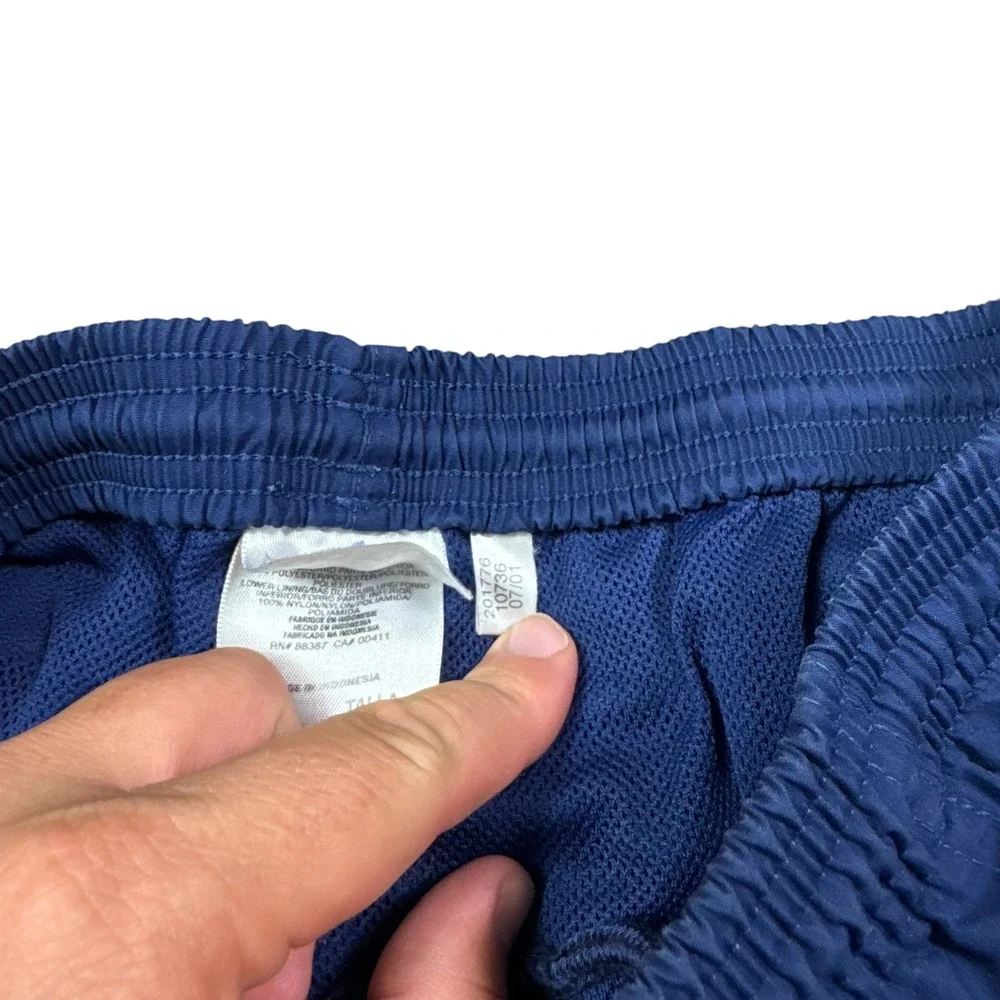 Vintage 2001 Adidas Navy Blue Striped Nylon Track Pants Men's Medium FLAWS